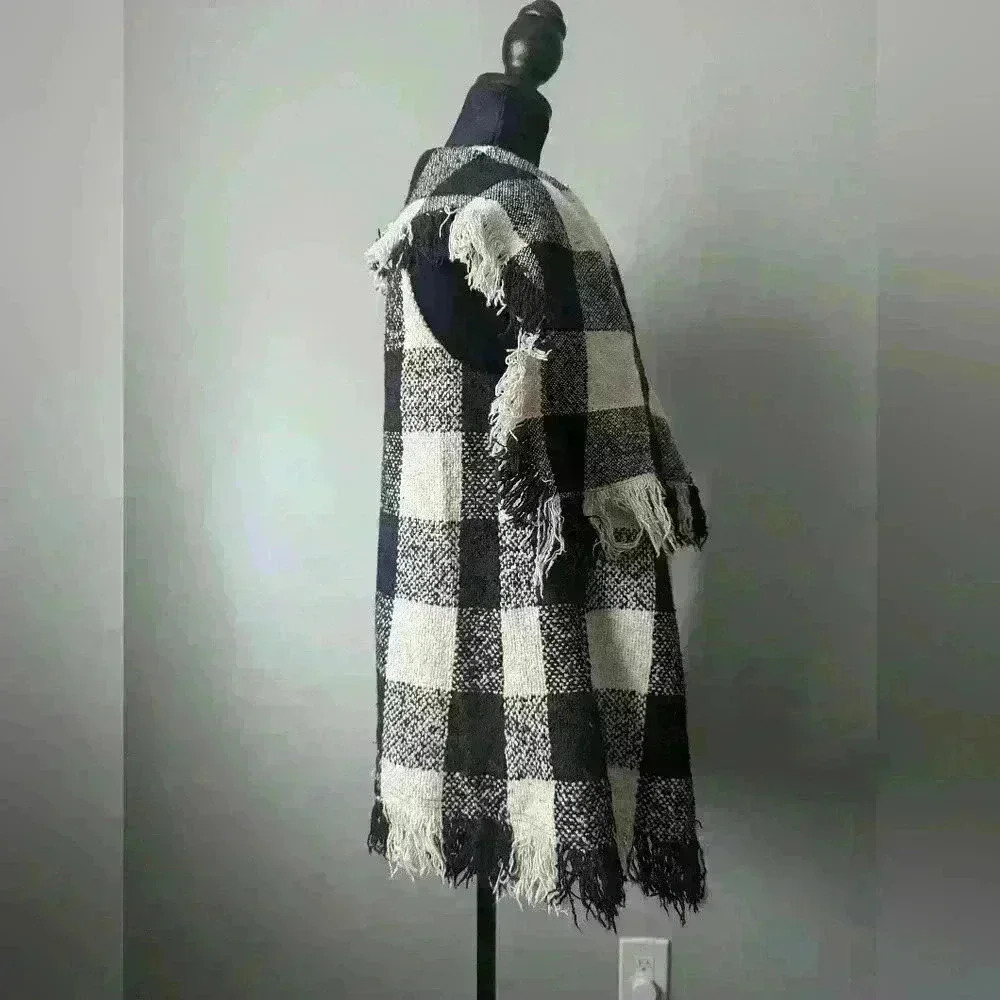 ANGL Plaid Black and Tan Vest with Fringe - Picture 2 of 5